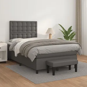 vidaXL Sommier à lattes de lit avec matelas Gris 120x200 cm Similicuir pas cher
