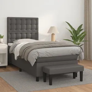 vidaXL Sommier à lattes de lit avec matelas Gris 100x200 cm Similicuir pas cher