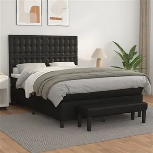 vidaXL Lit à sommier tapissier avec matelas Noir 140x190 cm Similicuir pas cher