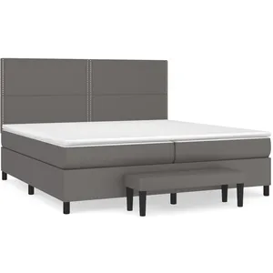 vidaXL Lit à sommier tapissier avec matelas Gris 200x200 cm Similicuir pas cher