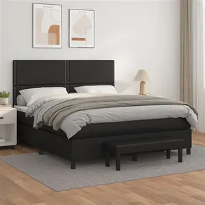 vidaXL Sommier à lattes de lit avec matelas Noir 180x200 cm Similicuir pas cher
