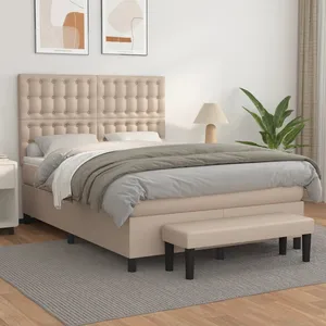 vidaXL Lit à sommier tapissier avec matelas Cappuccino 140x190 cm pas cher