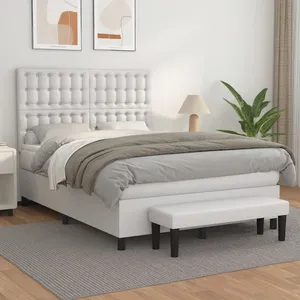 vidaXL Sommier à lattes de lit avec matelas Blanc 140x200cm Similicuir pas cher