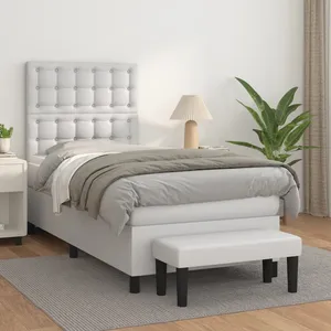 vidaXL Sommier à lattes de lit avec matelas Blanc 90x200 cm Similicuir pas cher