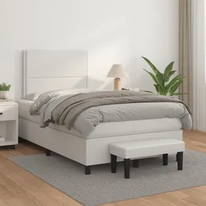 vidaXL Sommier à lattes de lit avec matelas Blanc 120x200cm Similicuir pas cher