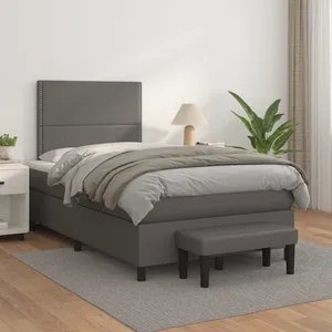 vidaXL Sommier à lattes de lit avec matelas Gris 120x200 cm Similicuir pas cher