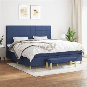 vidaXL Sommier à lattes de lit avec matelas Bleu 200x200 cm Tissu pas cher