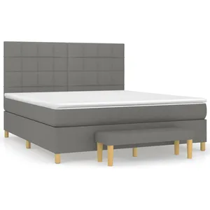 vidaXL Sommier à lattes de lit avec matelas Gris foncé 180x200cm Tissu pas cher