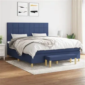 vidaXL Sommier à lattes de lit avec matelas Bleu 160x200 cm Tissu pas cher