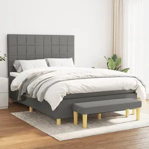 vidaXL Sommier à lattes de lit avec matelas Gris foncé 140x200cm Tissu pas cher
