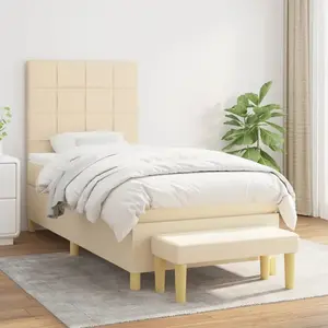 vidaXL Sommier à lattes de lit et matelas Crème 90x190 cm Tissu pas cher