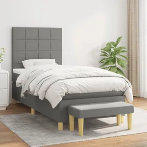 vidaXL Sommier à lattes de lit avec matelas Gris foncé 90x200 cm Tissu pas cher