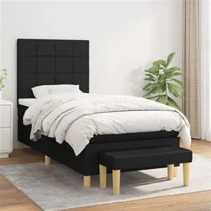 vidaXL Sommier à lattes de lit avec matelas Noir 100x200 cm Tissu pas cher