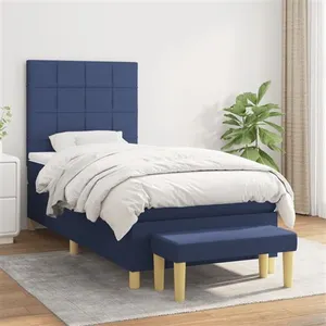 vidaXL Sommier à lattes de lit avec matelas Bleu 100x200 cm Tissu pas cher