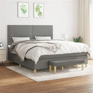 vidaXL Sommier à lattes de lit avec matelas Gris foncé 180x200cm Tissu pas cher
