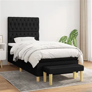 vidaXL Sommier à lattes de lit avec matelas Noir 100x200 cm Tissu pas cher