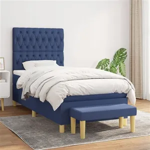 vidaXL Sommier à lattes de lit avec matelas Bleu 100x200 cm Tissu pas cher