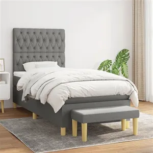vidaXL Sommier à lattes de lit et matelas Gris foncé 90x190 cm Tissu pas cher