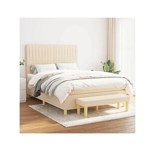 vidaXL Sommier à lattes de lit avec matelas Crème 140x200 cm Tissu pas cher