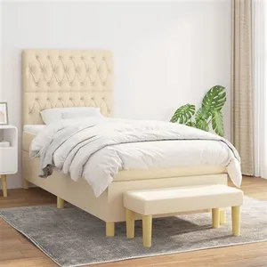 vidaXL Sommier à lattes de lit et matelas Crème 90x190 cm Tissu pas cher