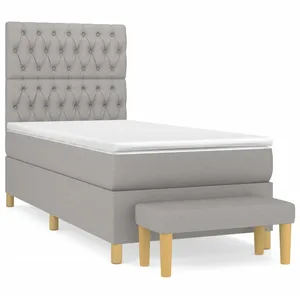 vidaXL Sommier à lattes de lit avec matelas Gris clair 90x200 cm Tissu pas cher
