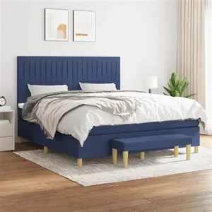vidaXL Sommier à lattes de lit avec matelas Bleu 160x200 cm Tissu pas cher
