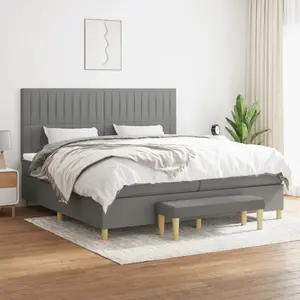 vidaXL Sommier à lattes de lit avec matelas Gris foncé 200x200cm Tissu pas cher