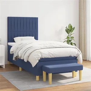 vidaXL Sommier à lattes de lit avec matelas Bleu 90x200 cm Tissu pas cher