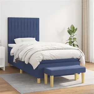 vidaXL Sommier à lattes de lit avec matelas Bleu 100x200 cm Tissu pas cher