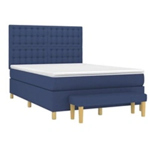 vidaXL Lit à sommier tapissier avec matelas Bleu 140x200 cm Tissu pas cher