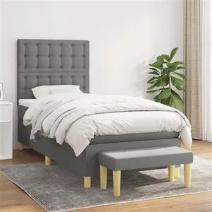 vidaXL Sommier à lattes de lit avec matelas Gris foncé 100x200cm Tissu pas cher