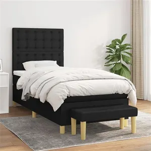 vidaXL Sommier à lattes de lit avec matelas Noir 100x200 cm Tissu pas cher