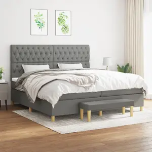 vidaXL Sommier à lattes de lit avec matelas Gris foncé 200x200cm Tissu pas cher