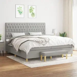 vidaXL Sommier à lattes de lit avec matelas Gris clair 200x200cm Tissu pas cher