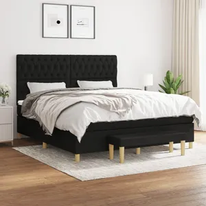 Comparateur de prix : vidaXL Sommier à lattes de lit avec matelas Noir 180x200 cm Tissu