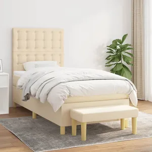 vidaXL Sommier à lattes de lit et matelas Crème 90x190 cm Tissu pas cher