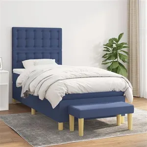 vidaXL Sommier à lattes de lit avec matelas Bleu 90x190 cm Tissu pas cher