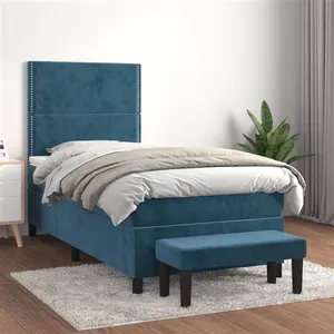 vidaXL Sommier à lattes de lit avec matelas Bleu foncé 100x200 cm pas cher
