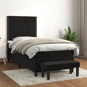 vidaXL Sommier à lattes de lit avec matelas Noir 90x190 cm Velours pas cher