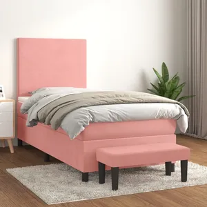 vidaXL Sommier à lattes de lit avec matelas Rose 100x200 cm Velours pas cher