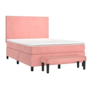 vidaXL Sommier à lattes de lit avec matelas Rose 140x200 cm Velours pas cher
