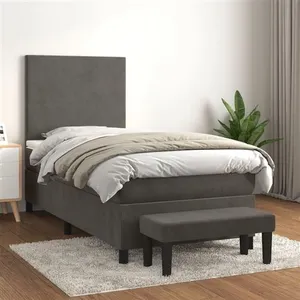 vidaXL Sommier à lattes de lit et matelas Gris foncé 90x200 cm Velours pas cher