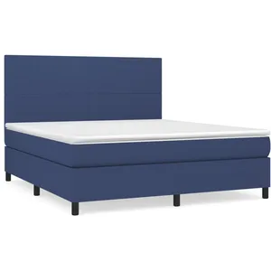 vidaXL Sommier à lattes de lit avec matelas Bleu 160x200 cm Tissu pas cher