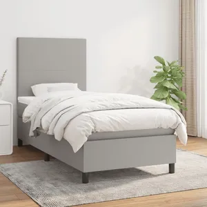 vidaXL Sommier à lattes de lit avec matelas Gris clair 90x200 cm Tissu pas cher