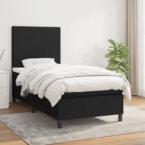 vidaXL Sommier à lattes de lit avec matelas Noir 90x200 cm Tissu pas cher