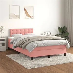 vidaXL Sommier à lattes de lit avec matelas Rose 120x200 cm Velours pas cher