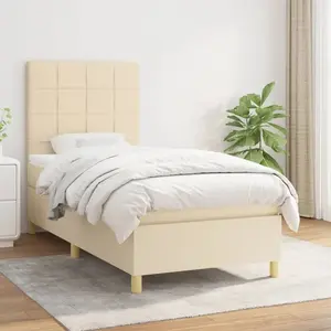 vidaXL Sommier à lattes de lit et matelas Crème 90x190 cm Tissu pas cher