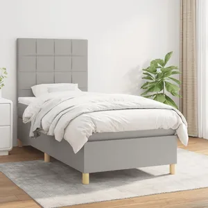 vidaXL Sommier à lattes de lit avec matelas Gris clair 100x200cm Tissu pas cher