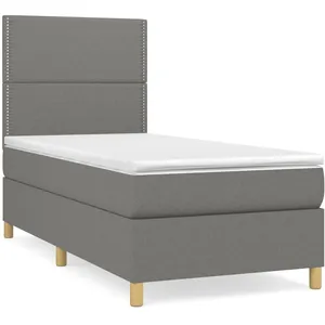 vidaXL Sommier à lattes de lit avec matelas Gris foncé 90x200 cm Tissu pas cher