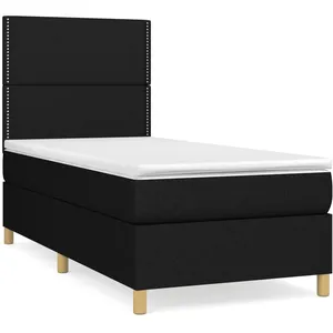 vidaXL Sommier à lattes de lit avec matelas Noir 90x200 cm Tissu pas cher